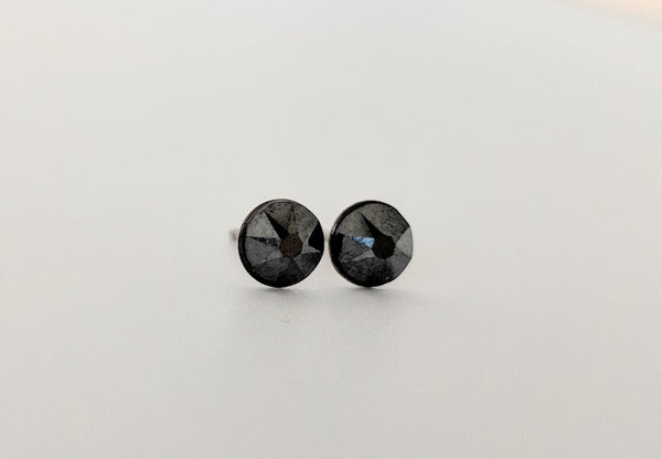 Jet Black Hematiite Crystal Titanium Stud Earrings
