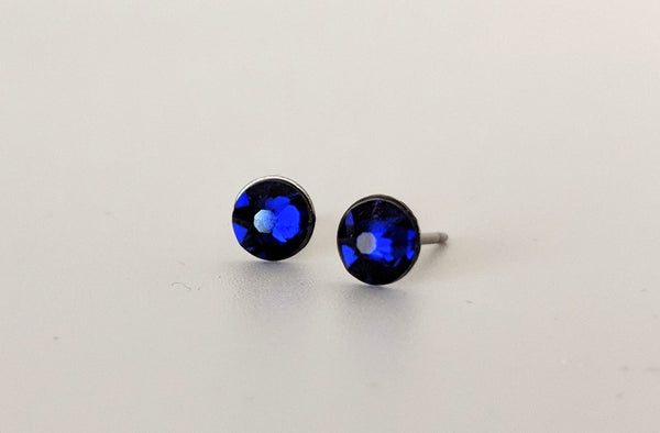 Sapphire Blue Crystal Titanium Stud Earrings