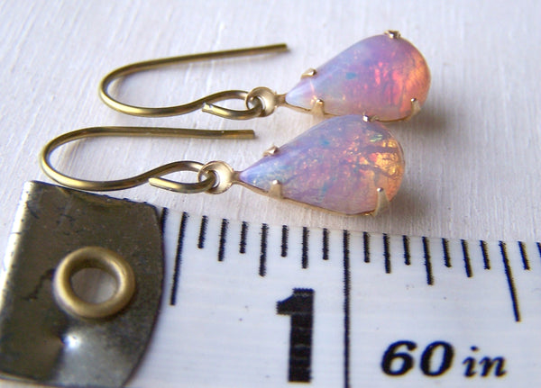Gold Niobium Vintage Opal Glass Earrings