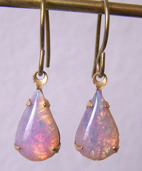 Gold Niobium Vintage Opal Glass Earrings
