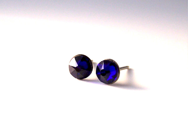 Sapphire Blue Crystal Titanium Stud Earrings