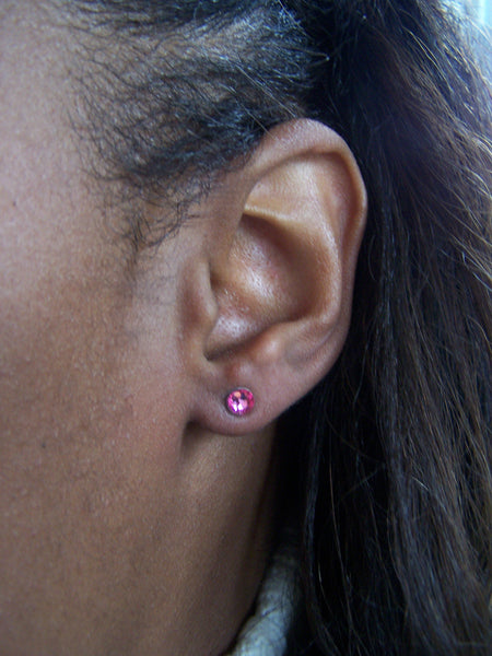 Pink Crystal Titanium Stud Earrings