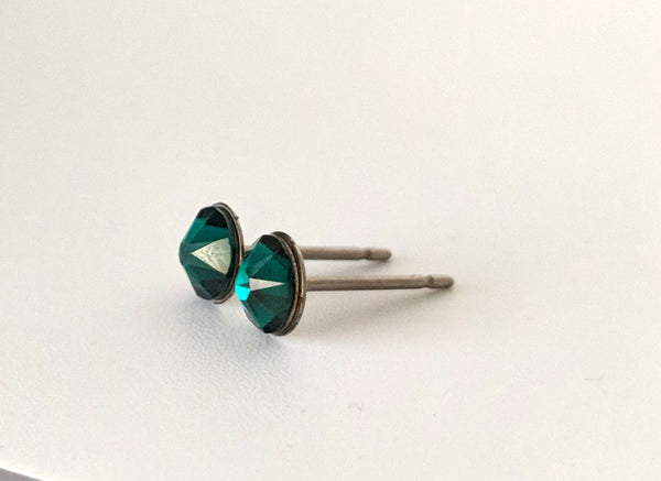 Emerald Green Crystal Titanium Stud Earrings