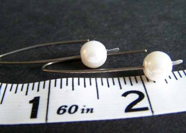 Titanium Earrings - Pearl Dangle Earrings - Wishbone Earrings - Hypoallergenic Earrings - Modern Earrings - Titanium Pearl Earrings