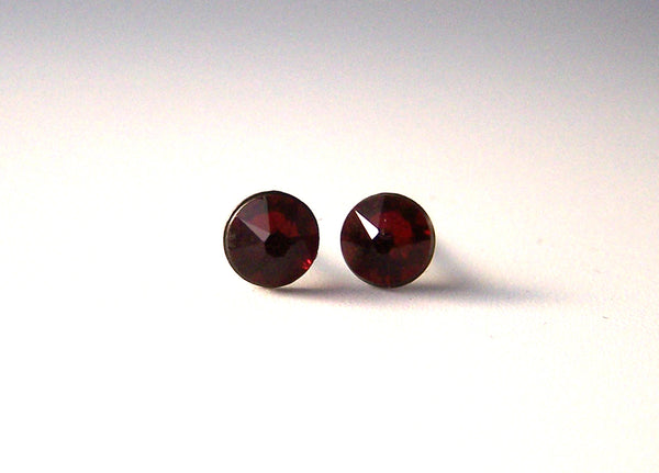 Ruby Red Crystal Titanium Stud Earrings