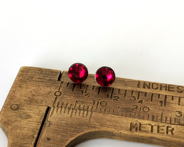 Ruby Red Crystal Titanium Stud Earrings