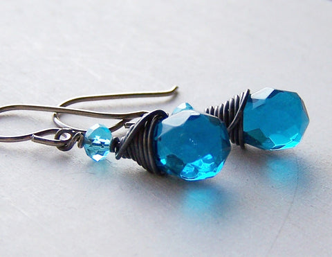 London Blue Topaz Teardrop Crystal Drops on Pure Titanium Hooks